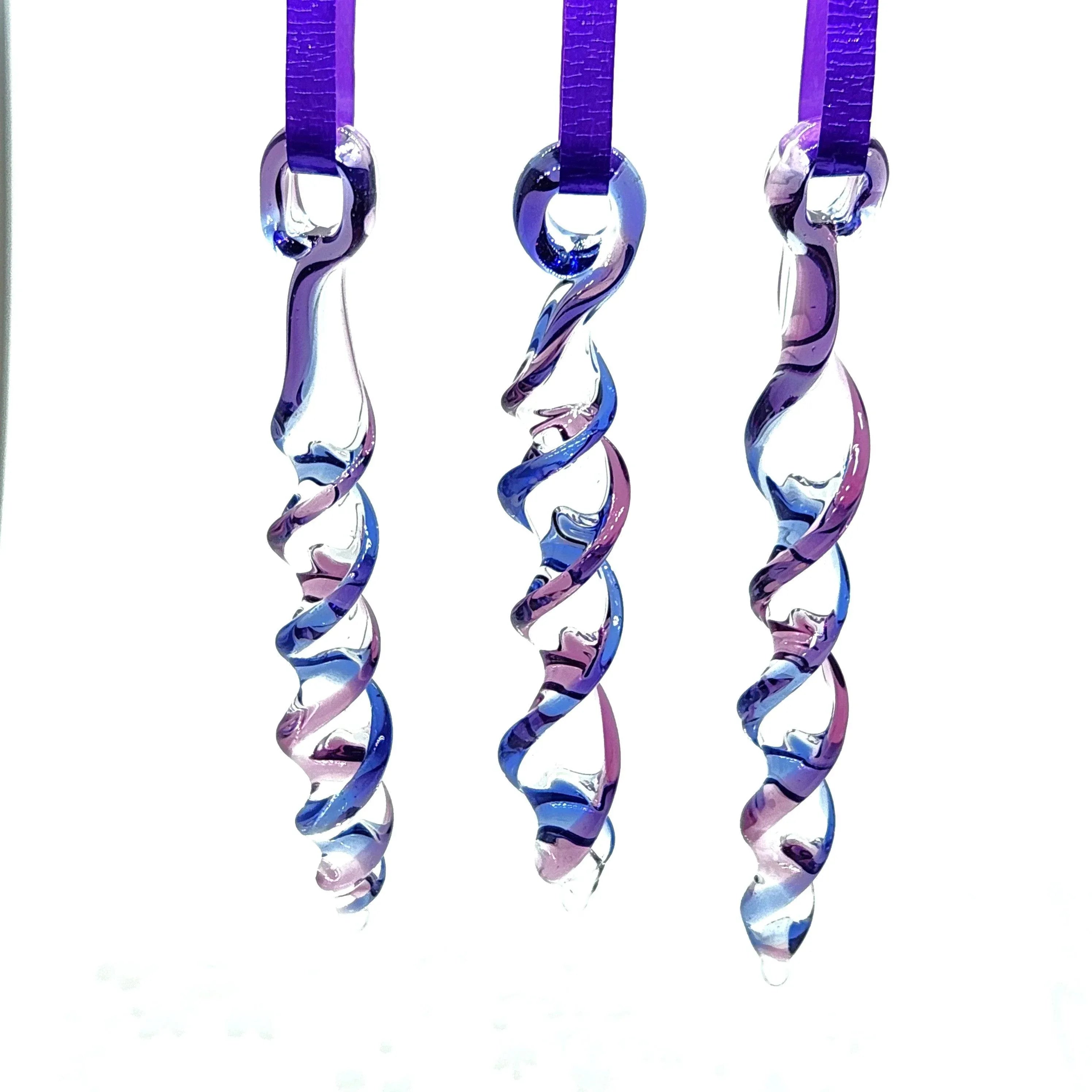 Handmade Glass Christmas Ornaments – Set of 3 Blue and Purple Suncatchers