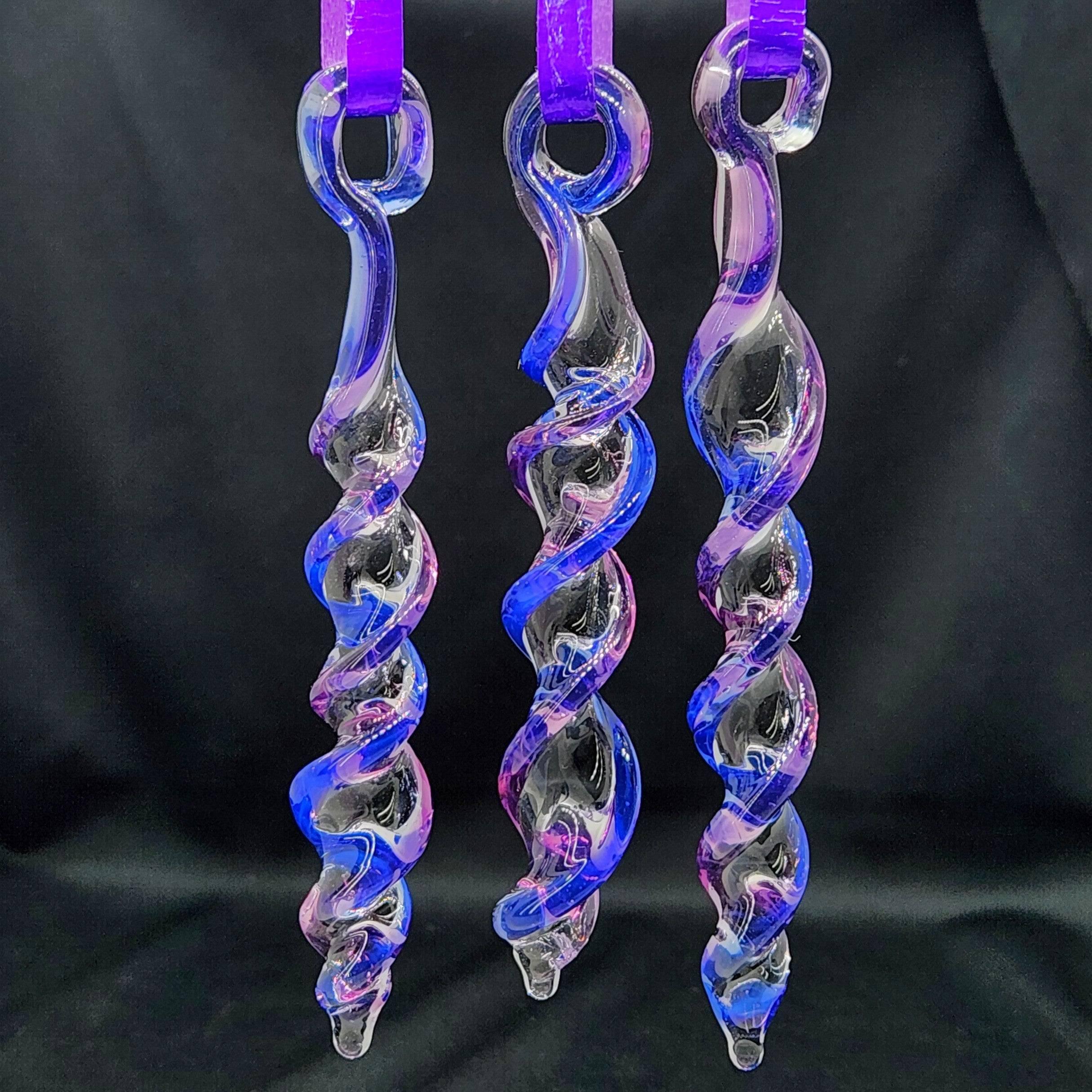 Handmade Glass Christmas Ornaments – Set of 3 Blue and Purple Suncatchers