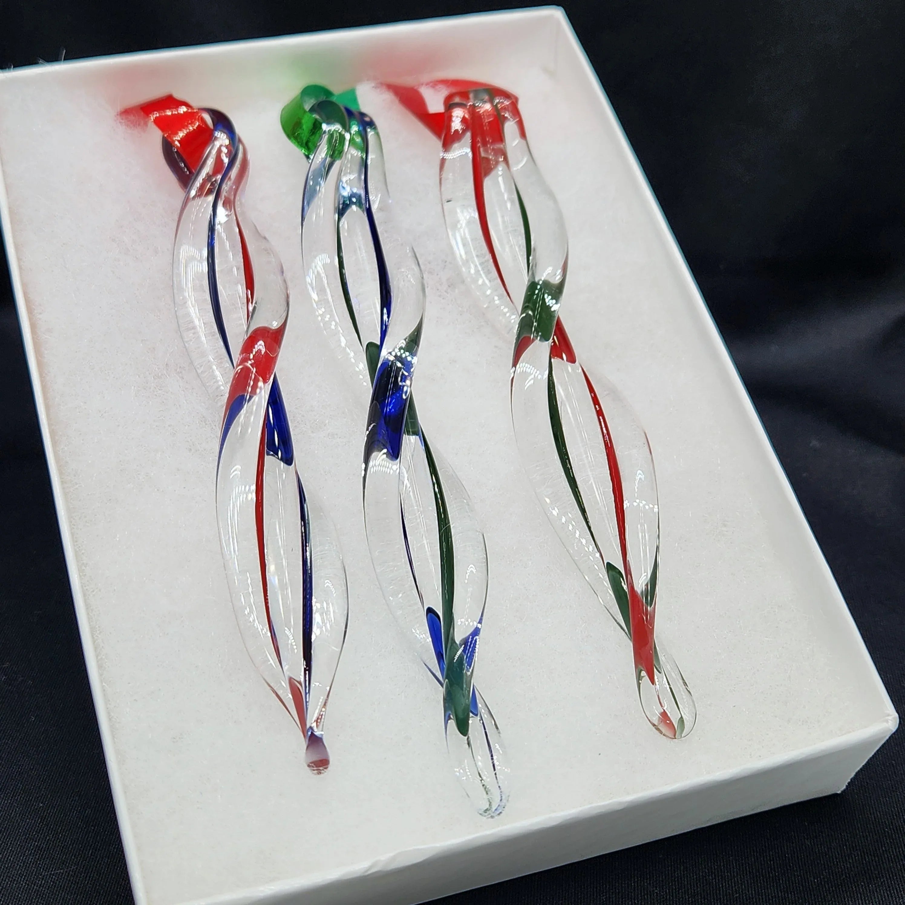 3 Handmade Glass Icicle Ornaments - Beautifully Wrapped for Holiday Giving!