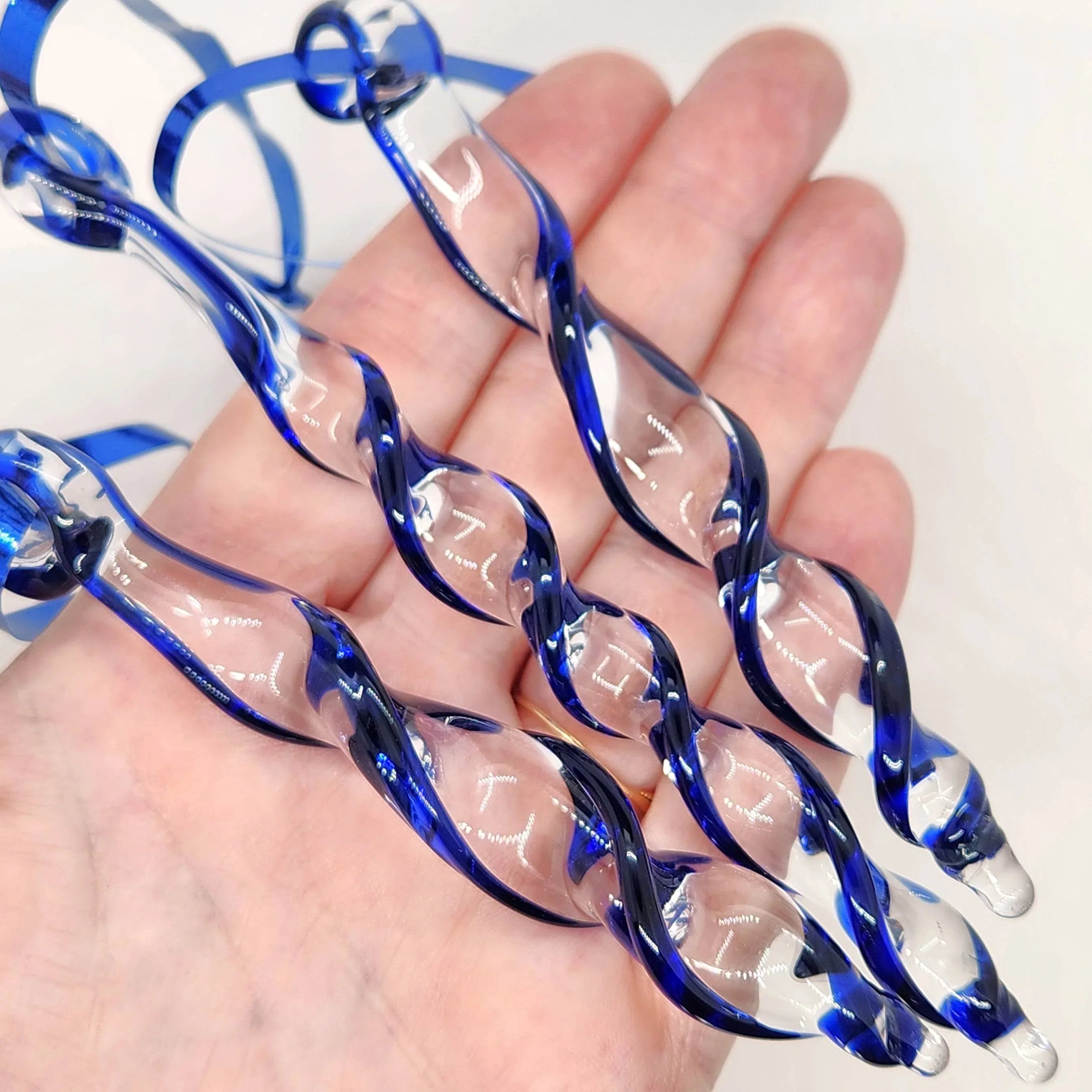 Blue Glass Christmas Tree Ornaments – Handmade Holiday Suncatcher Set