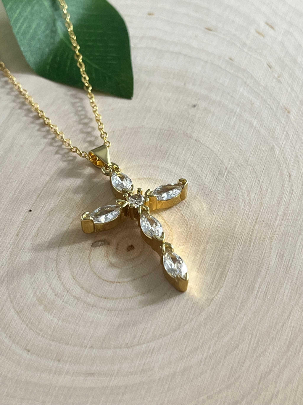 Saved Gold Necklace: 18K Gold-Filled Crystal Cross Pendant