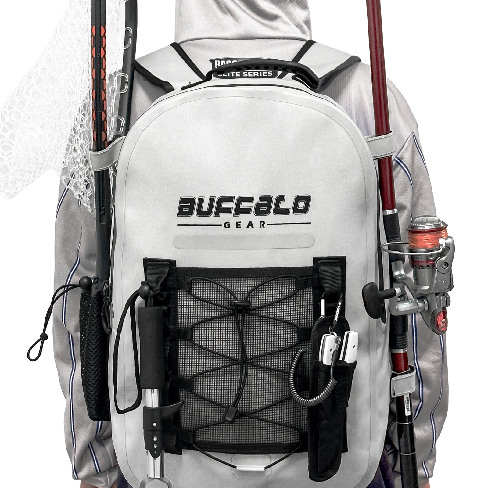 27QT Waterproof Fishing Backpack with Rod Holder Gray