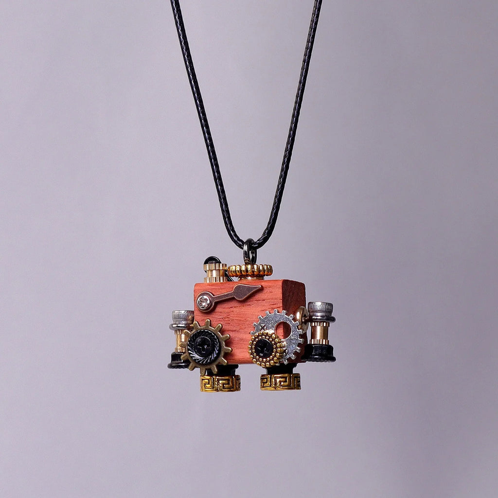 Handcrafted Wooden Bot Necklace, Keychain, or Mini Decor