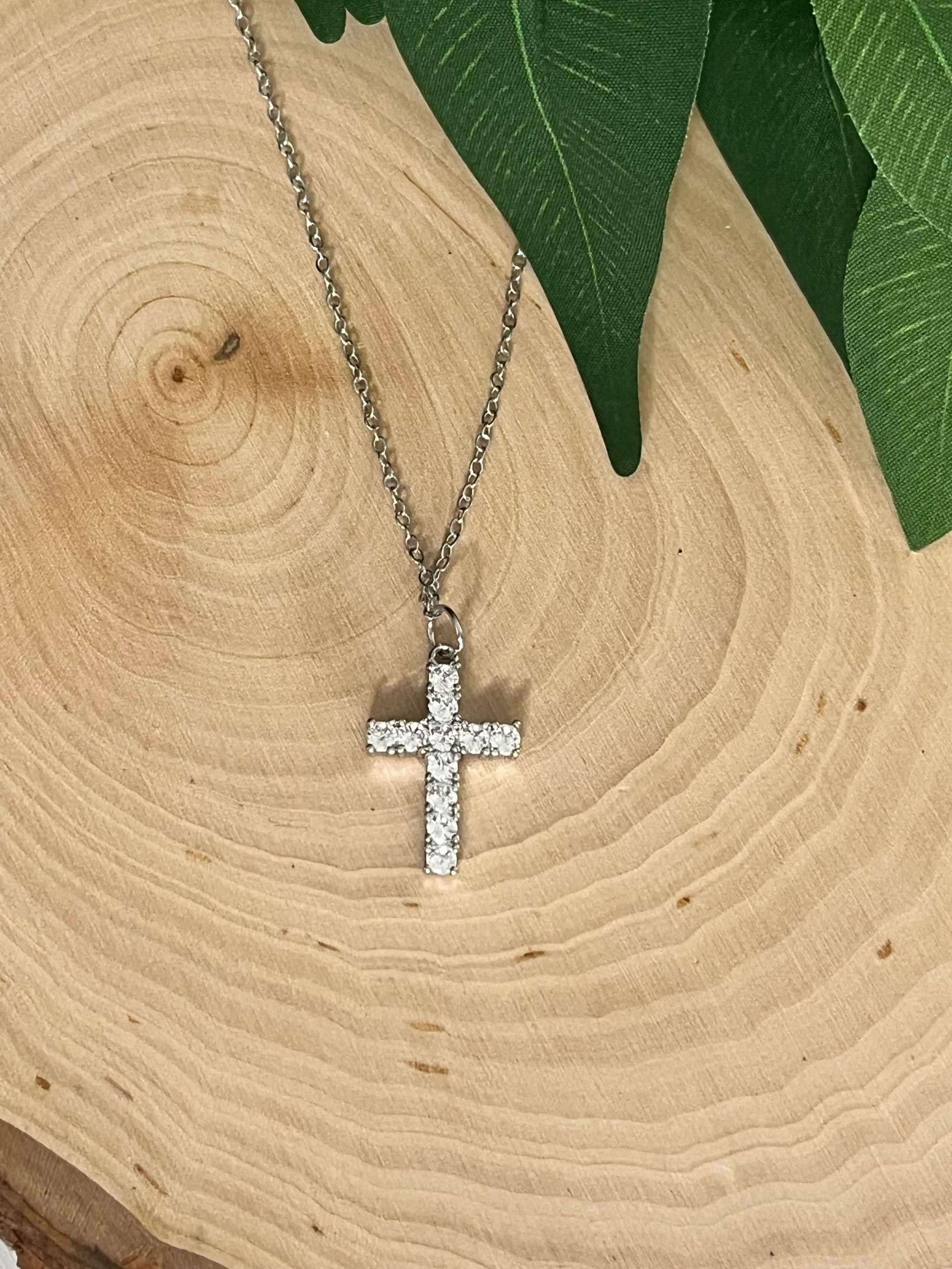 Silver Necklace Cross Pendant 18" Christian Jewelry