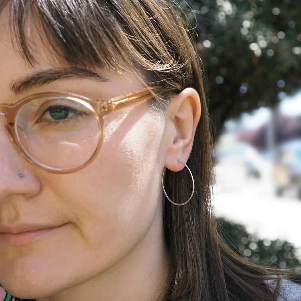 Sterling Silver Half Hammered Circle Hoop Earrings – 30mm