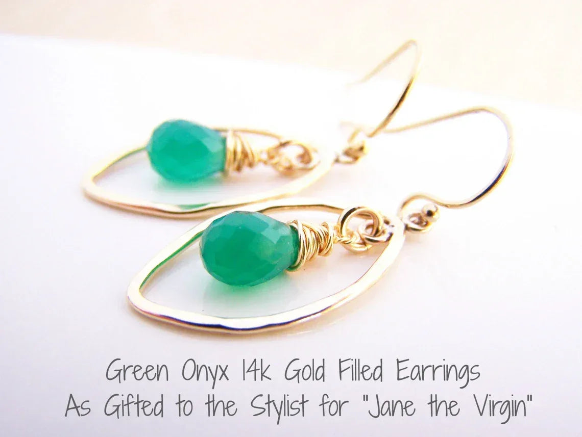 As Seen on Jane the Virgin – Green Onyx & 14k Gold Filled Earrings