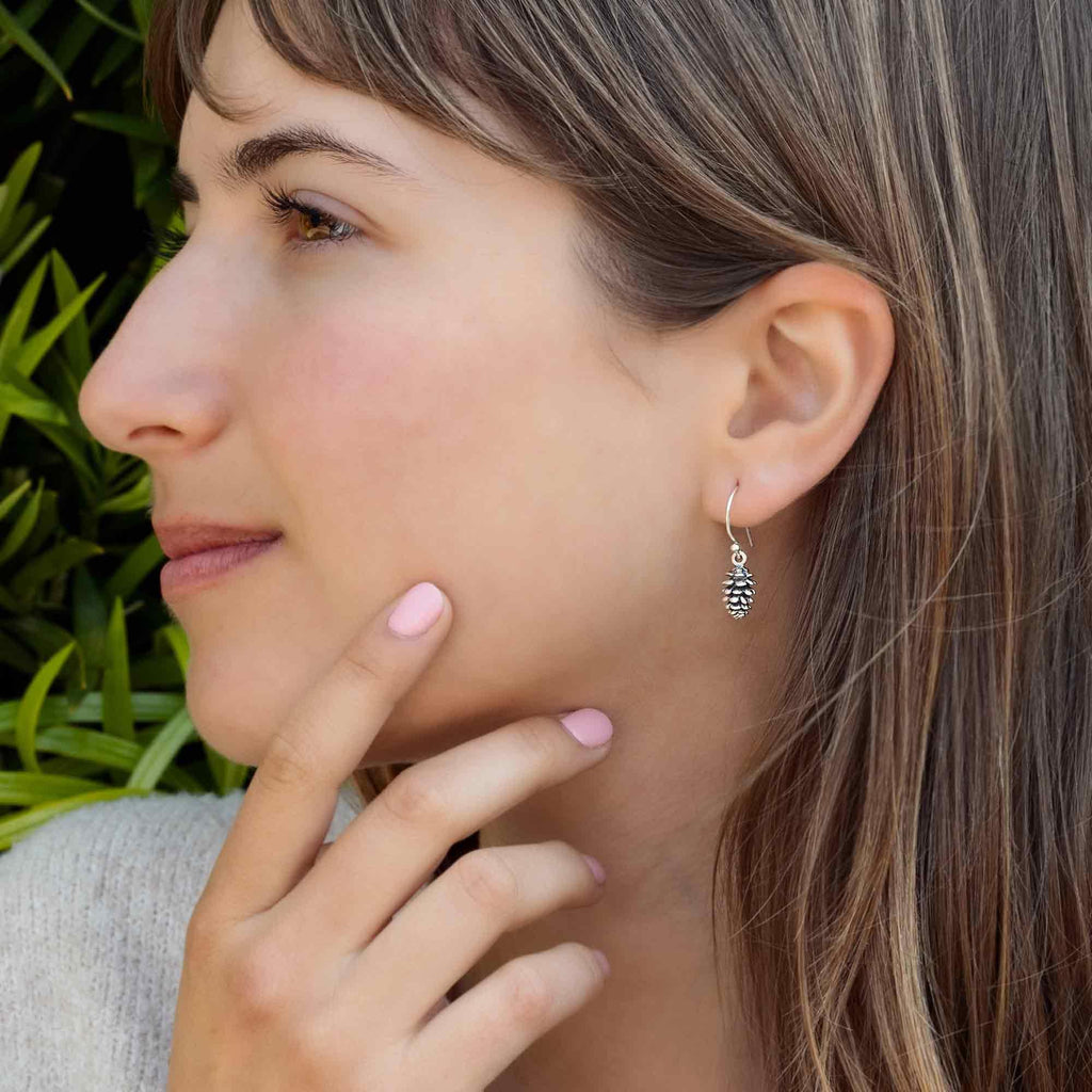 Sterling Silver Pinecone Dangle Earrings – Nature-Inspired Jewelry
