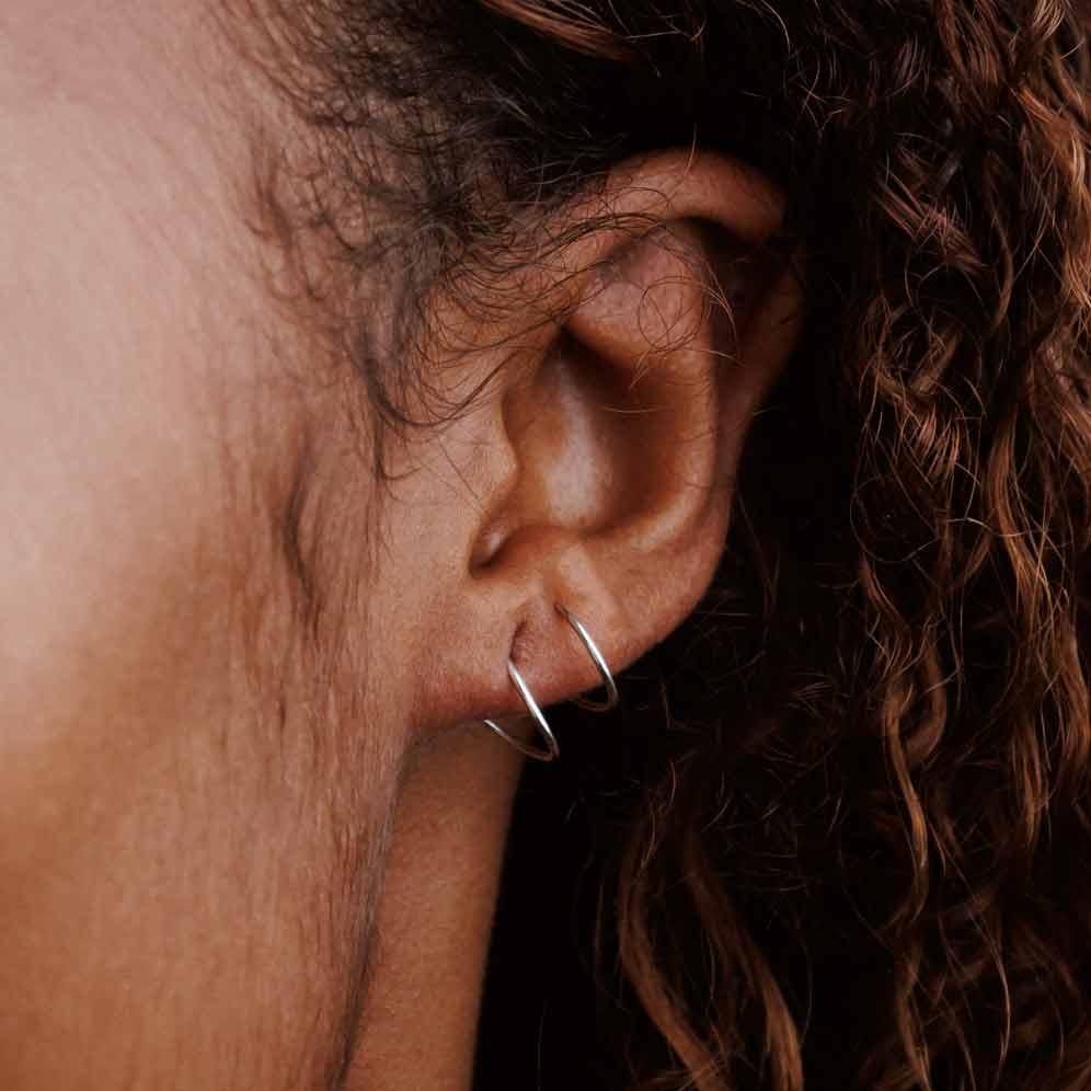 Sterling Silver Double Pierced Illusion Earrings – 10mm Faux Double Hoop Studs