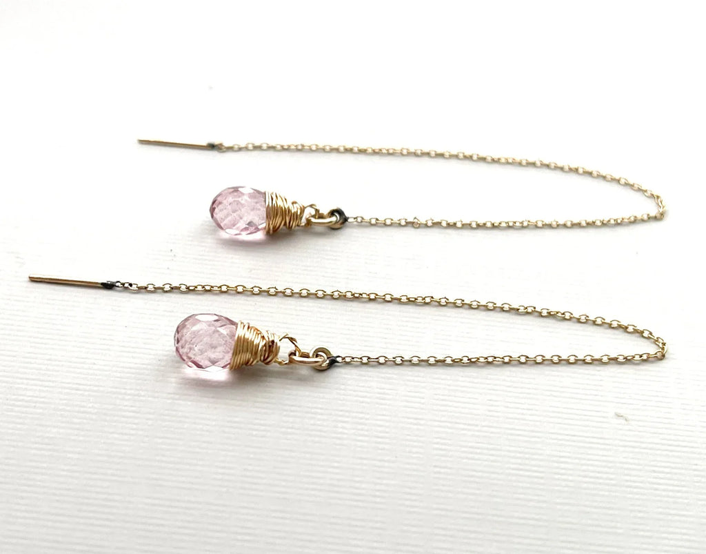 Morganite Threader Earrings – 14k Gold Filled Chain