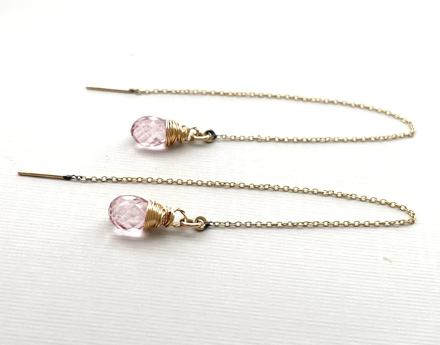 Morganite Threader Earrings – 14k Gold Filled Chain