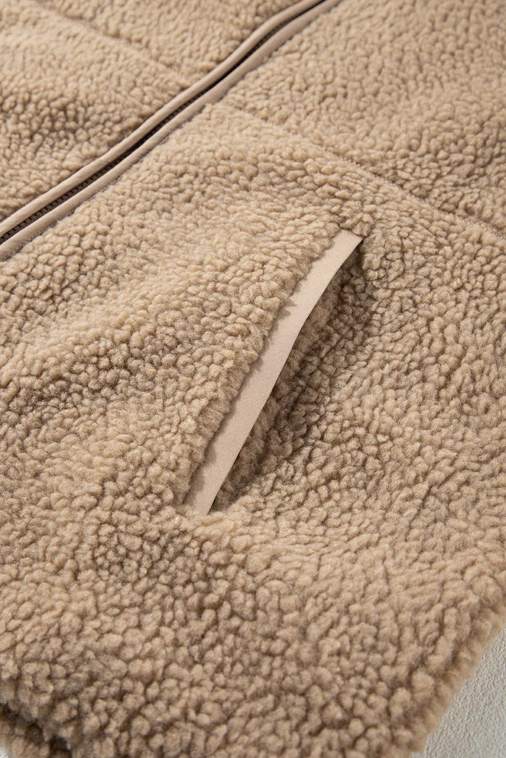 Solid Fleece Zip-Up Drawstring Pocketed Hooded Jacket