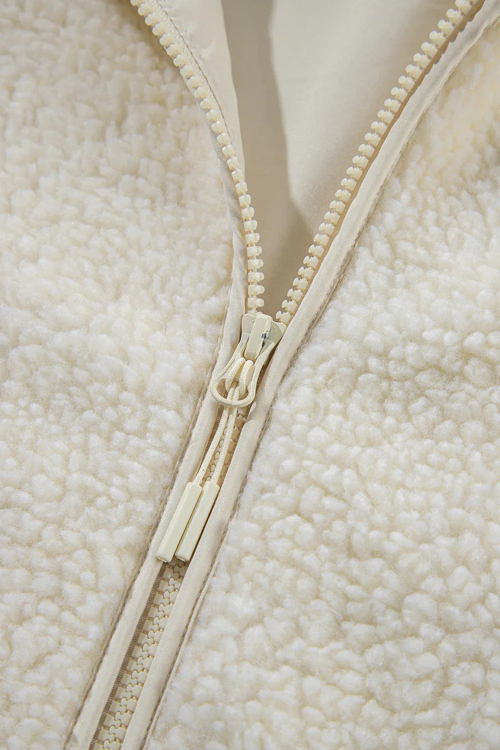 Solid Fleece Zip-Up Drawstring Pocketed Hooded Jacket