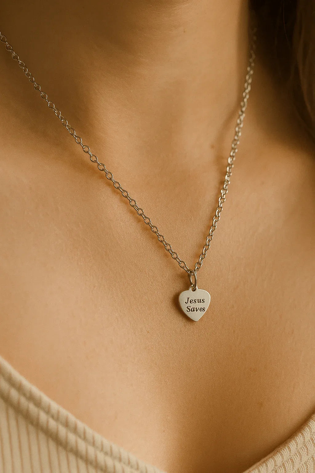 Silver Engraved Necklace Jesus Saves Stainless Steel Pendant