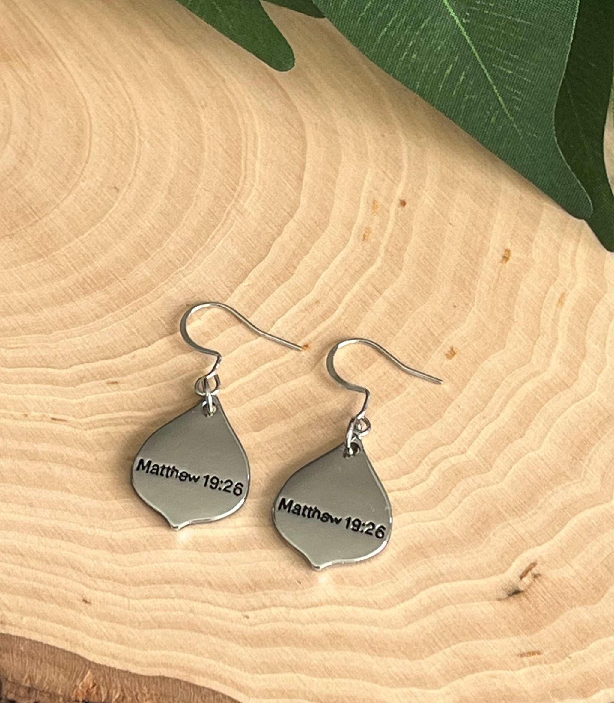 With God All Things Are Possible Silver Earrings - Christian Jewelry