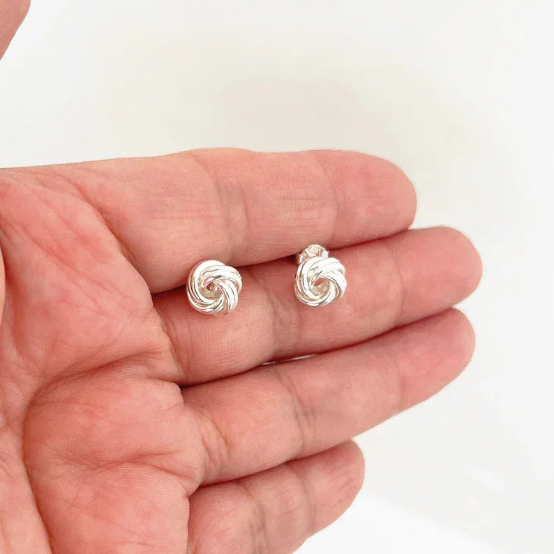 Love Knot Stud Earrings – Sterling Silver, 11mm
