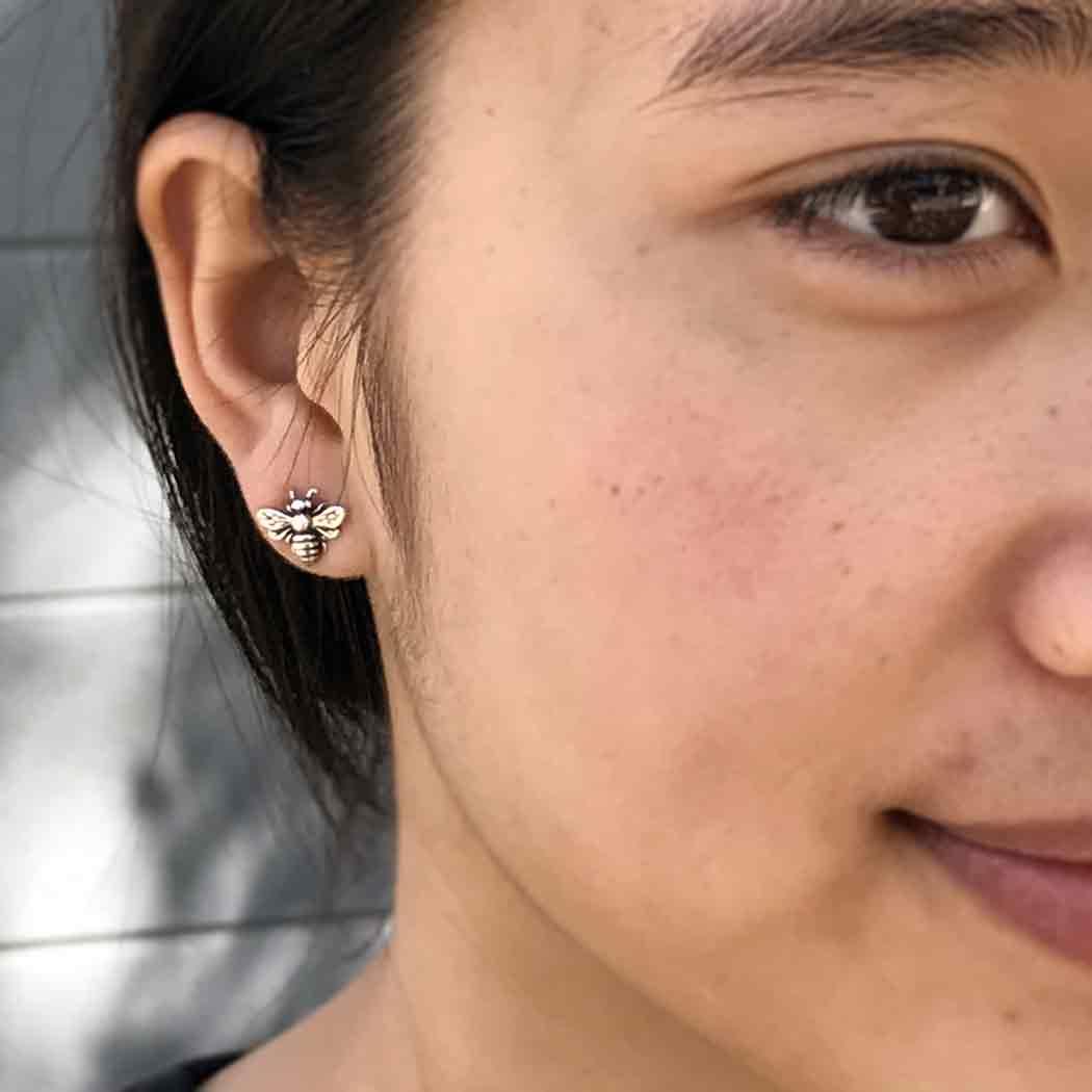 Sterling Silver Bee Stud Earrings – 9x11mm Honeybee Posts