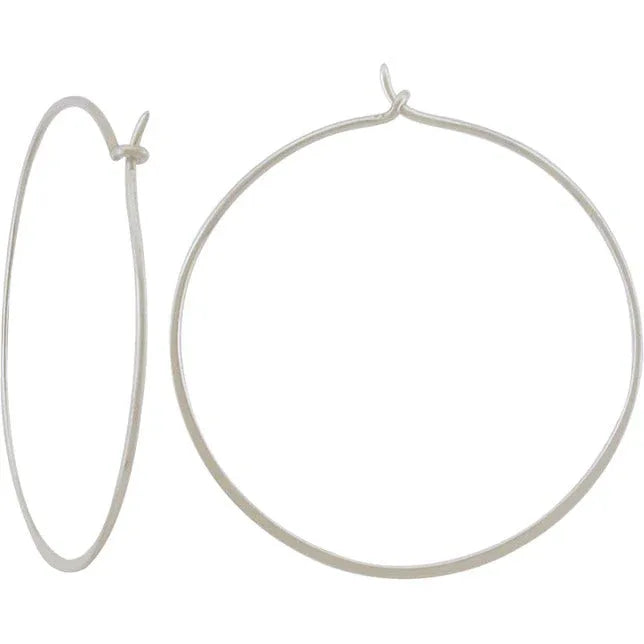 Sterling Silver Half Hammered Circle Hoop Earrings 40mm
