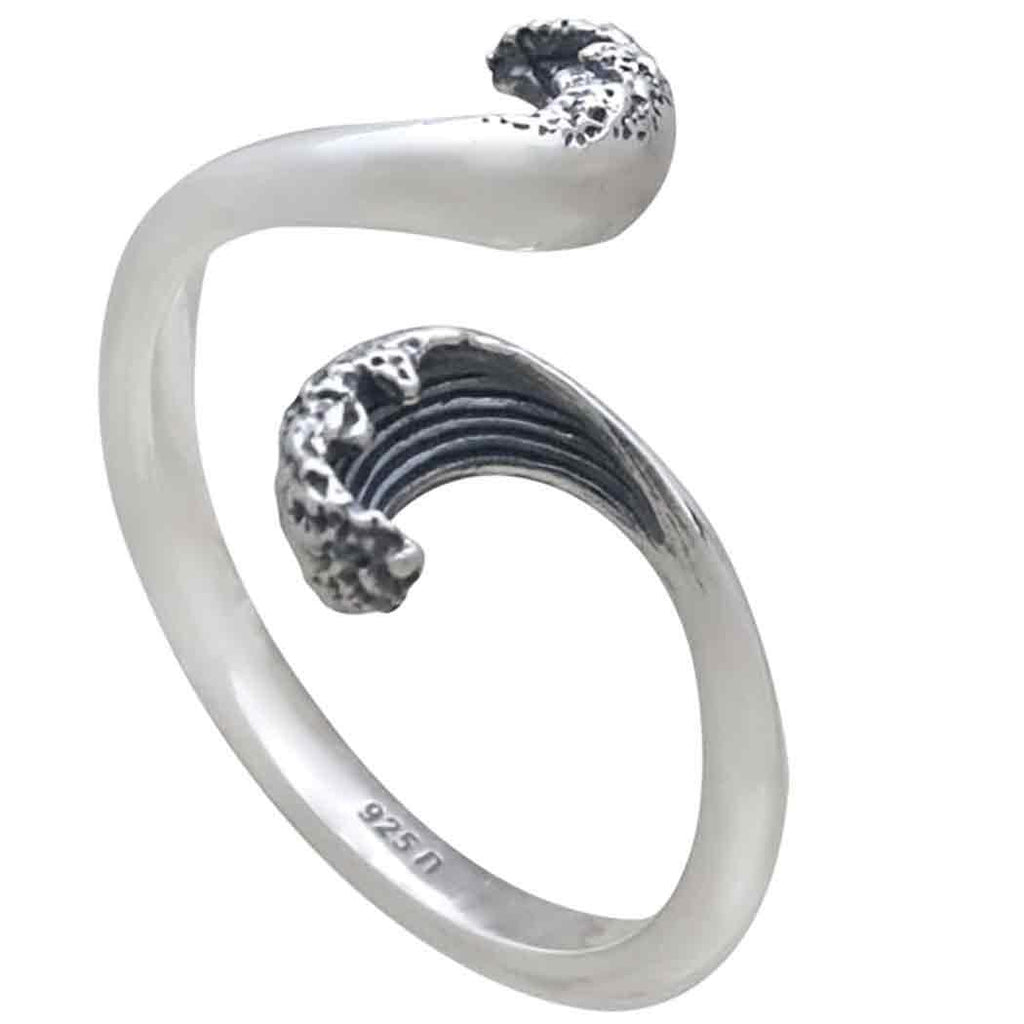 Sterling Silver Stylized Wave Adjustable Ring – Ocean Energy Yin Yang Design