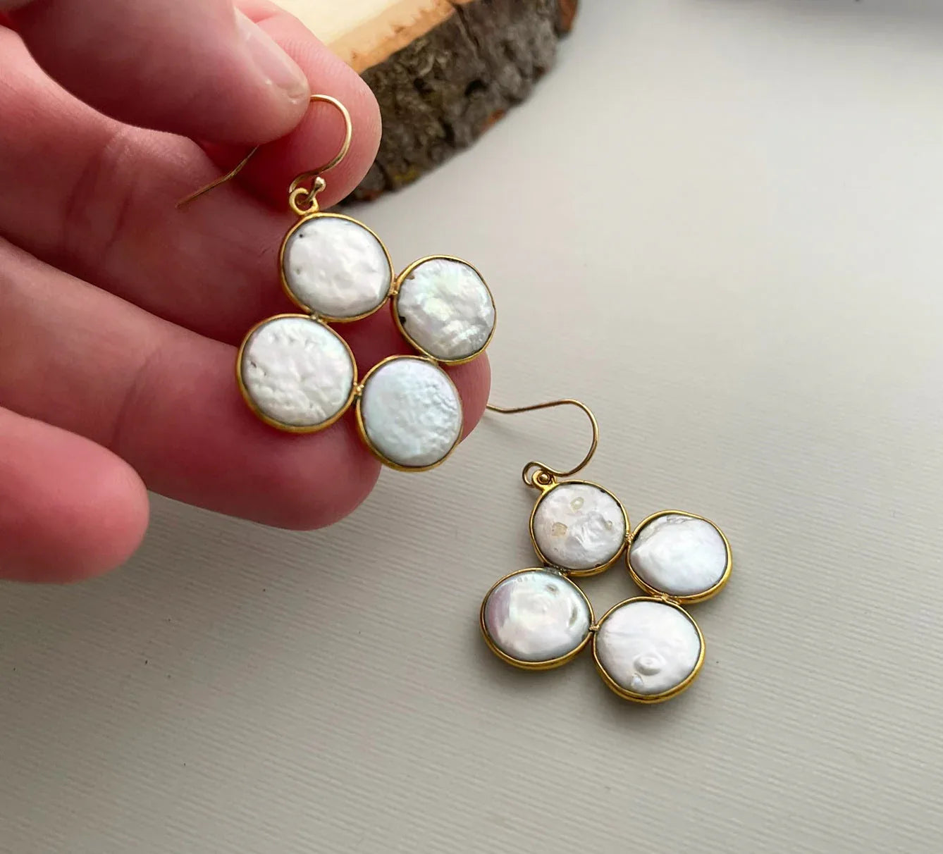 Coin Pearl Cluster Earrings – 14k Gold Filled Hooks