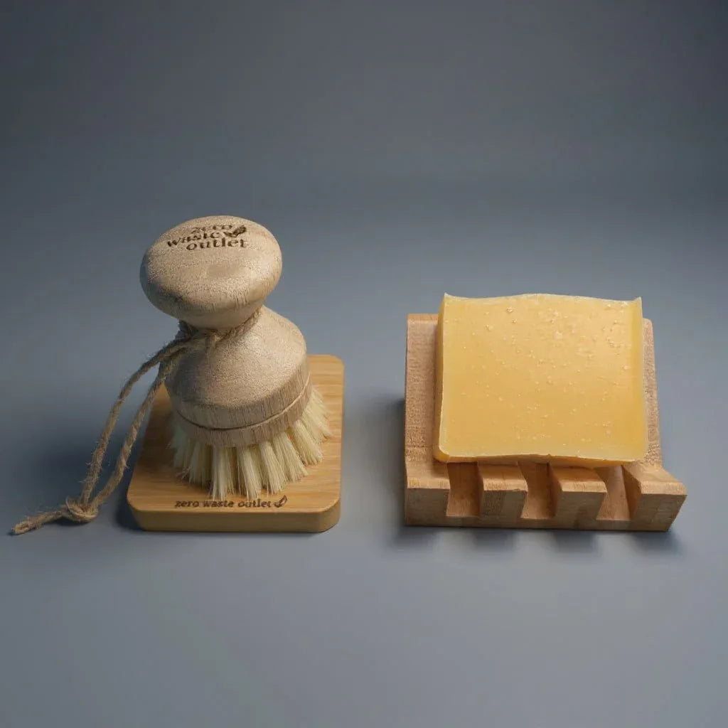 4 Piece Dish Washing Starter Kit Compact Citrus Soap Regular Bristles