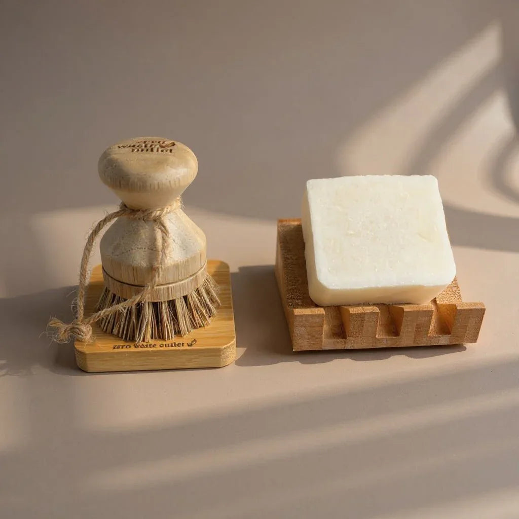 4 Piece Dish Washing Starter Kit Compact Fragrance-Free Soap Heavy Duty Bristles