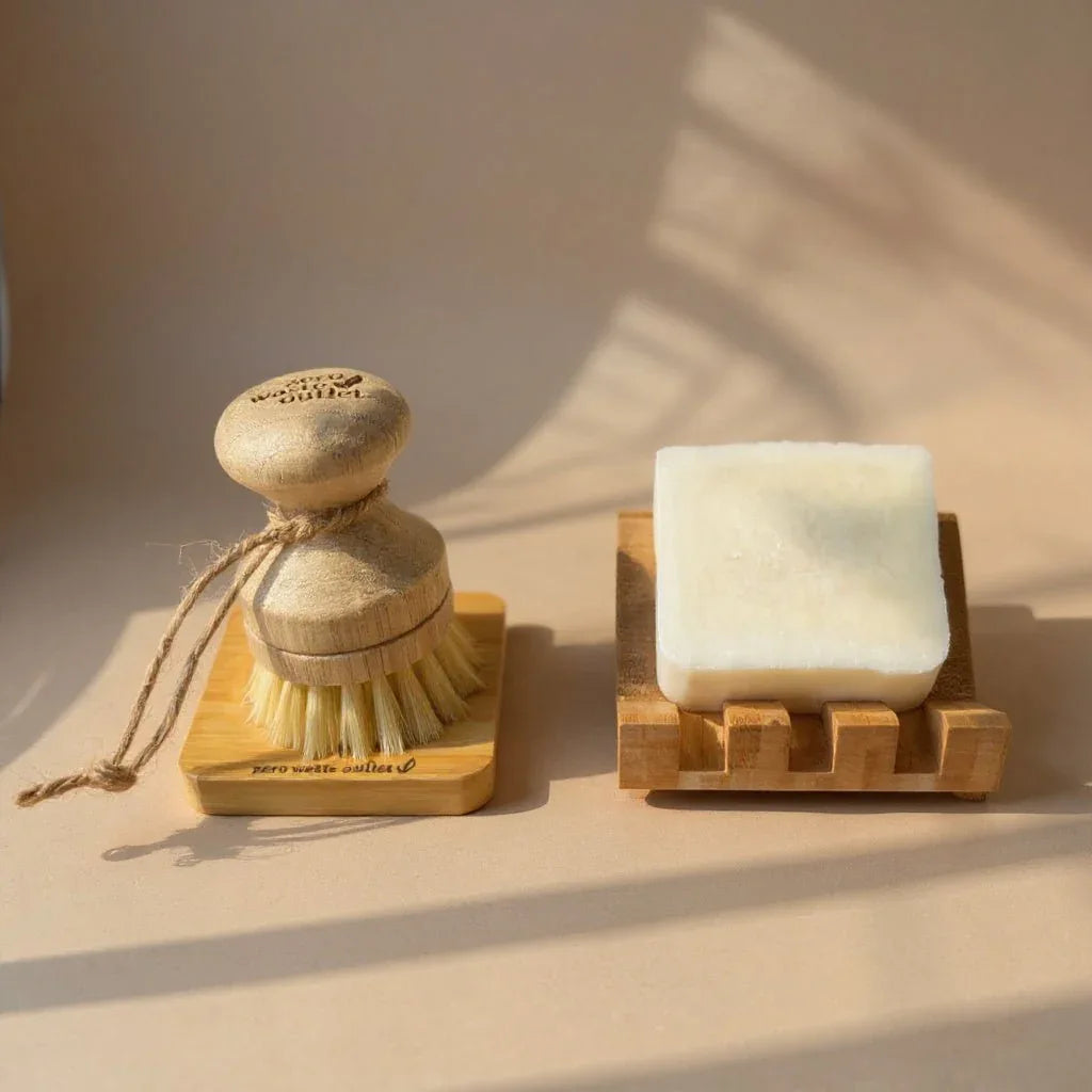 4 Piece Dish Washing Starter Kit Compact Fragrance-Free Soap Regular Bristles