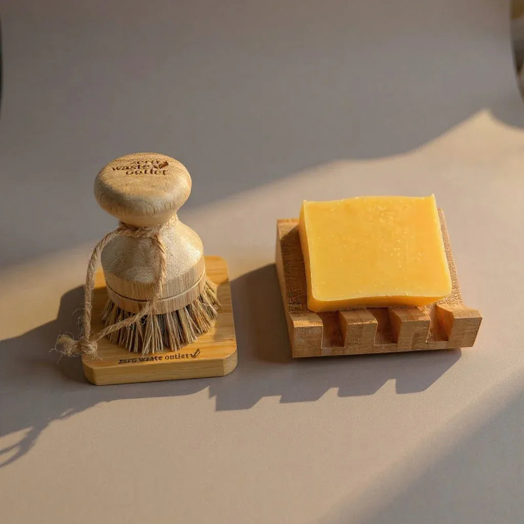 4 Piece Dish Washing Starter Kit Compact Citrus Soap Heavy Duty Bristles