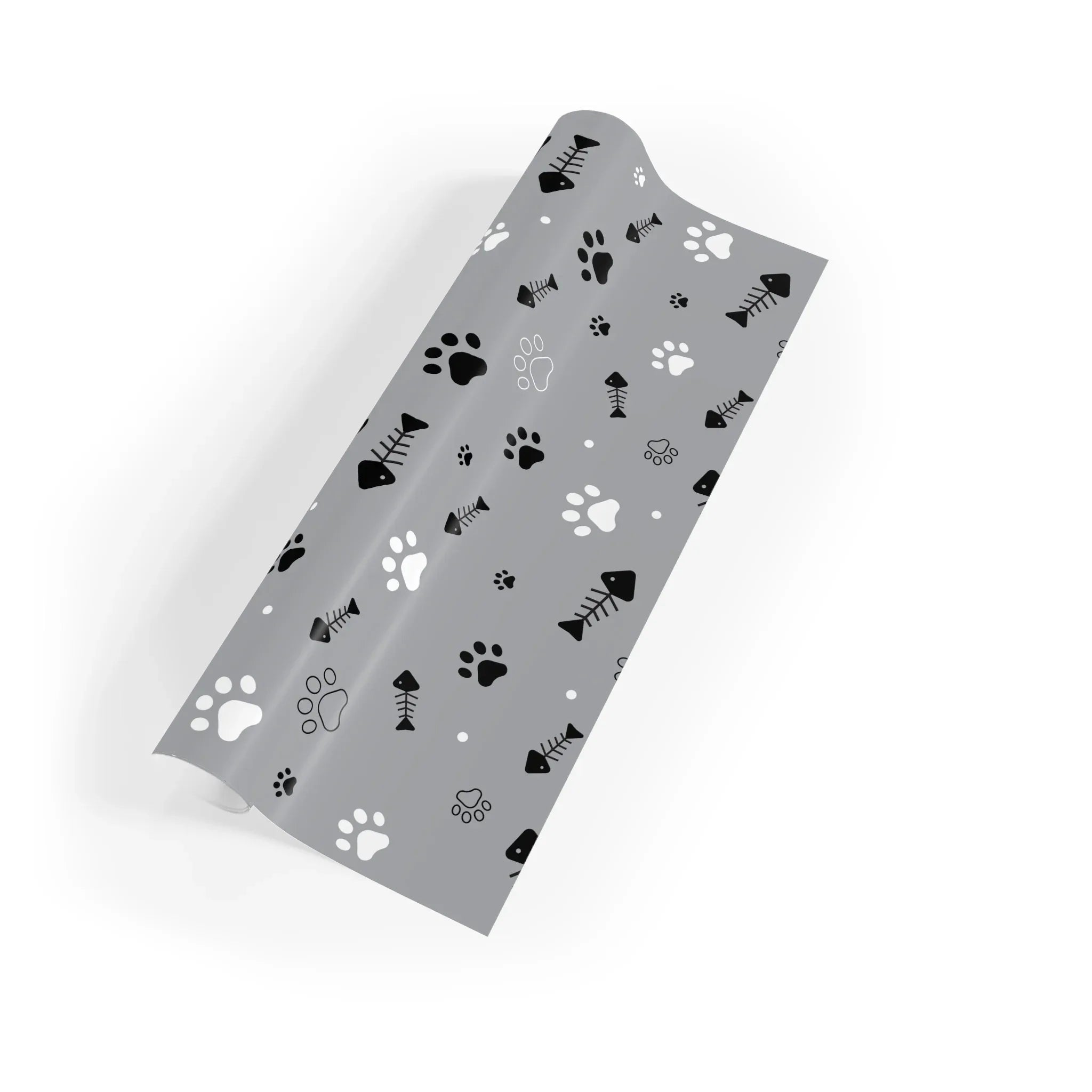 Pet Paw Print Gift Wrap Roll — Grey Cat & Dog Themed Wrapping Paper
