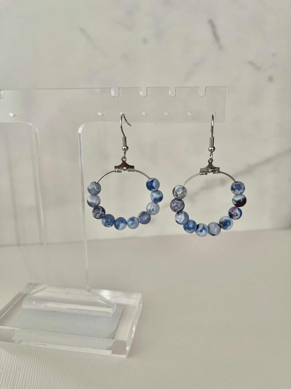 Blue Agate Earrings - Elegant Natural Stone Jewelry