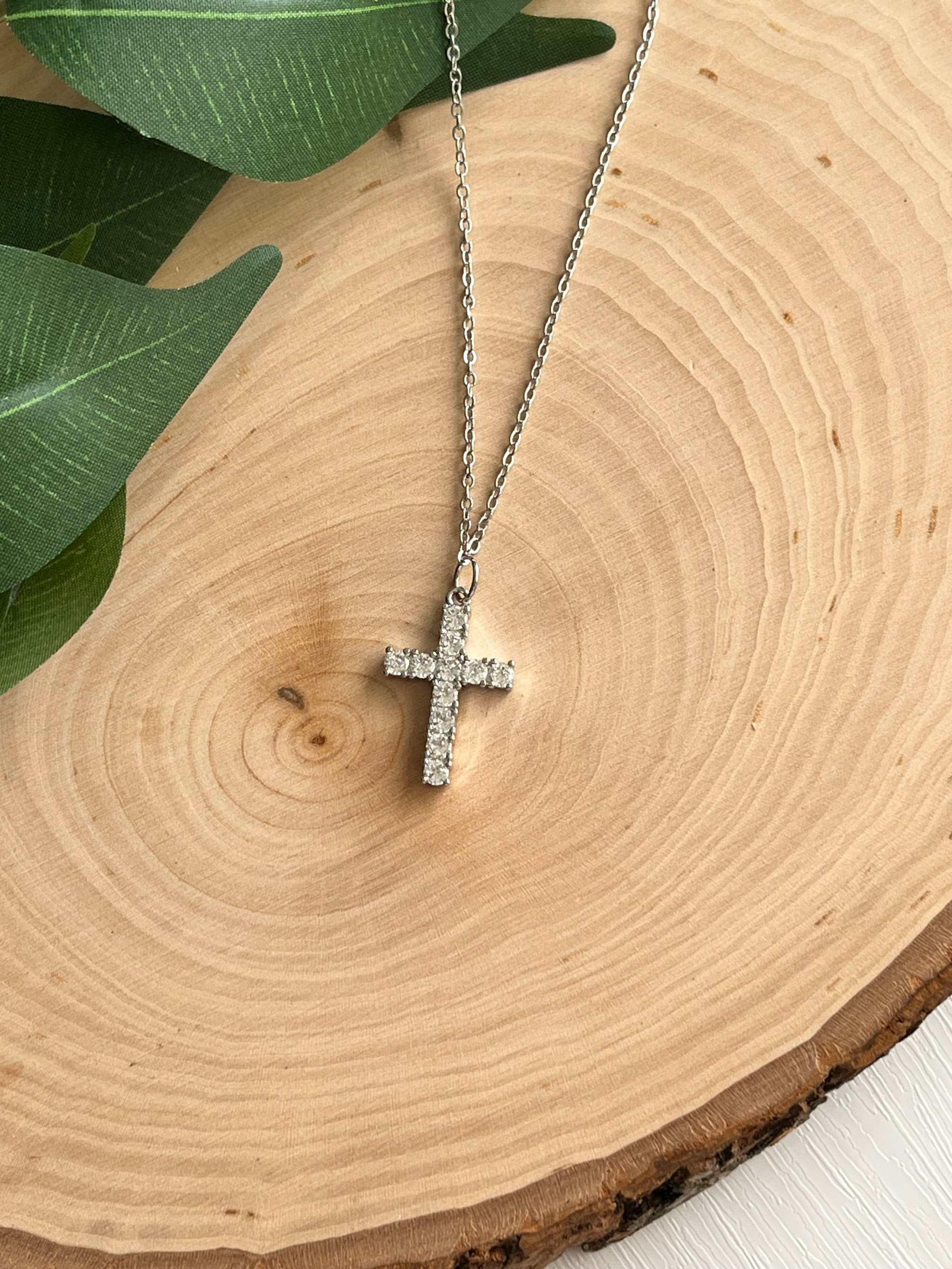Silver Necklace Cross Pendant 18" Christian Jewelry