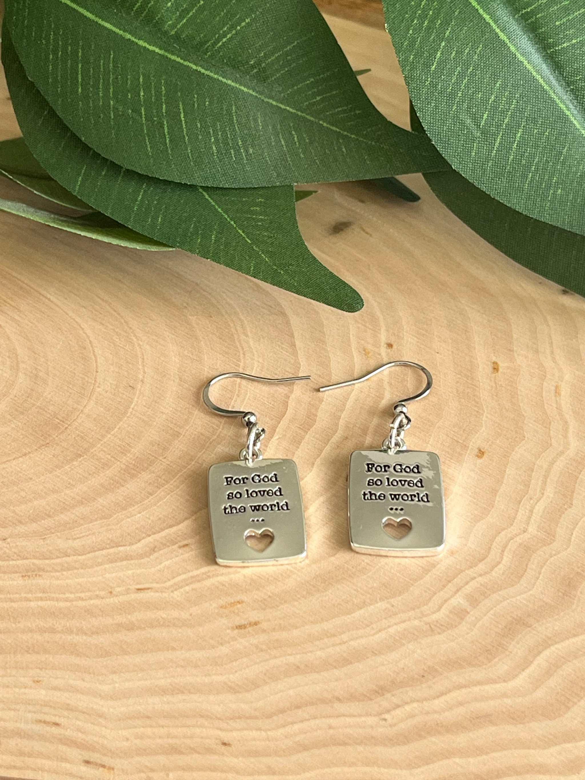 John 3:16 Silver Earrings - Handmade Christian Jewelry