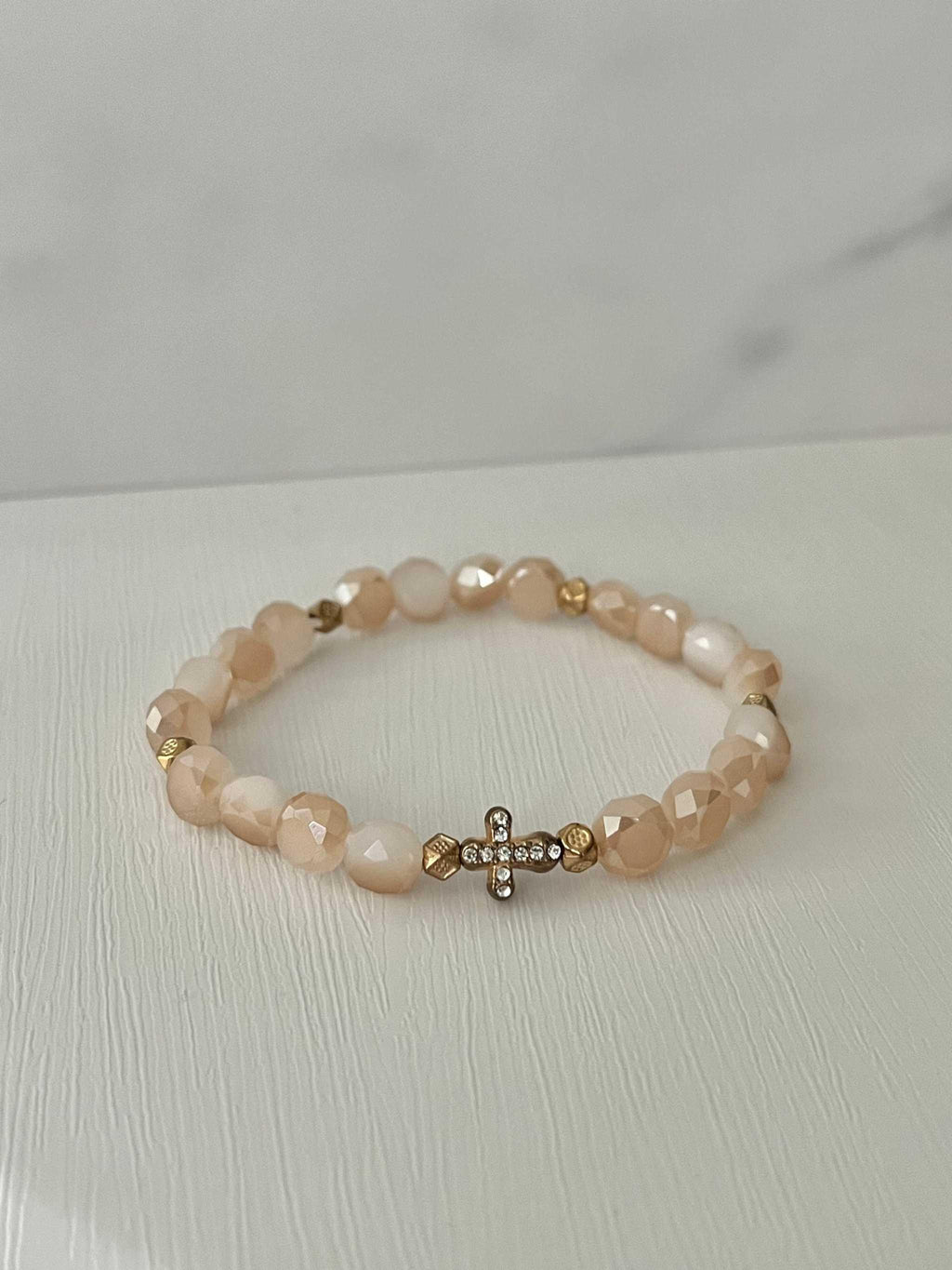 Cross Bead Bracelet Collection - Faith-Inspired Jewelry Beige