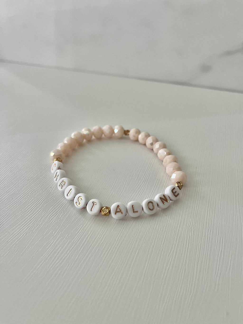 Bead Bracelet Christ Alone Peach or White Christian Jewelry