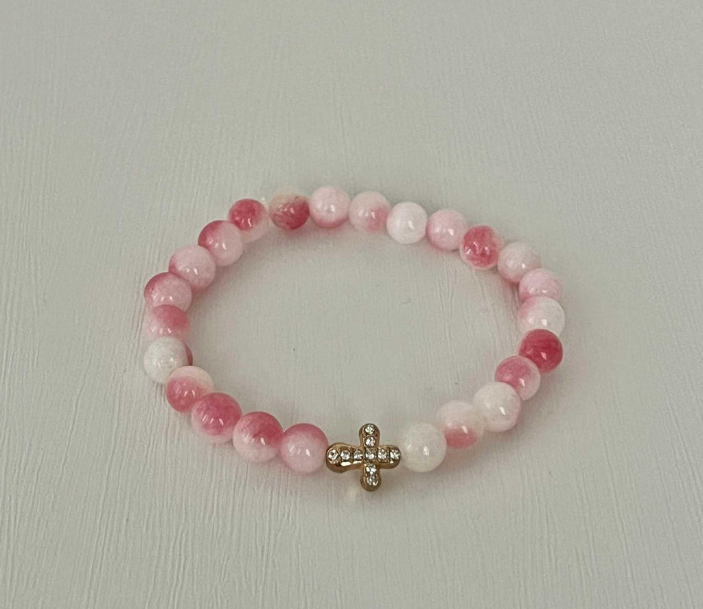 Cross Bead Bracelet Collection - Faith-Inspired Jewelry Pink white marble