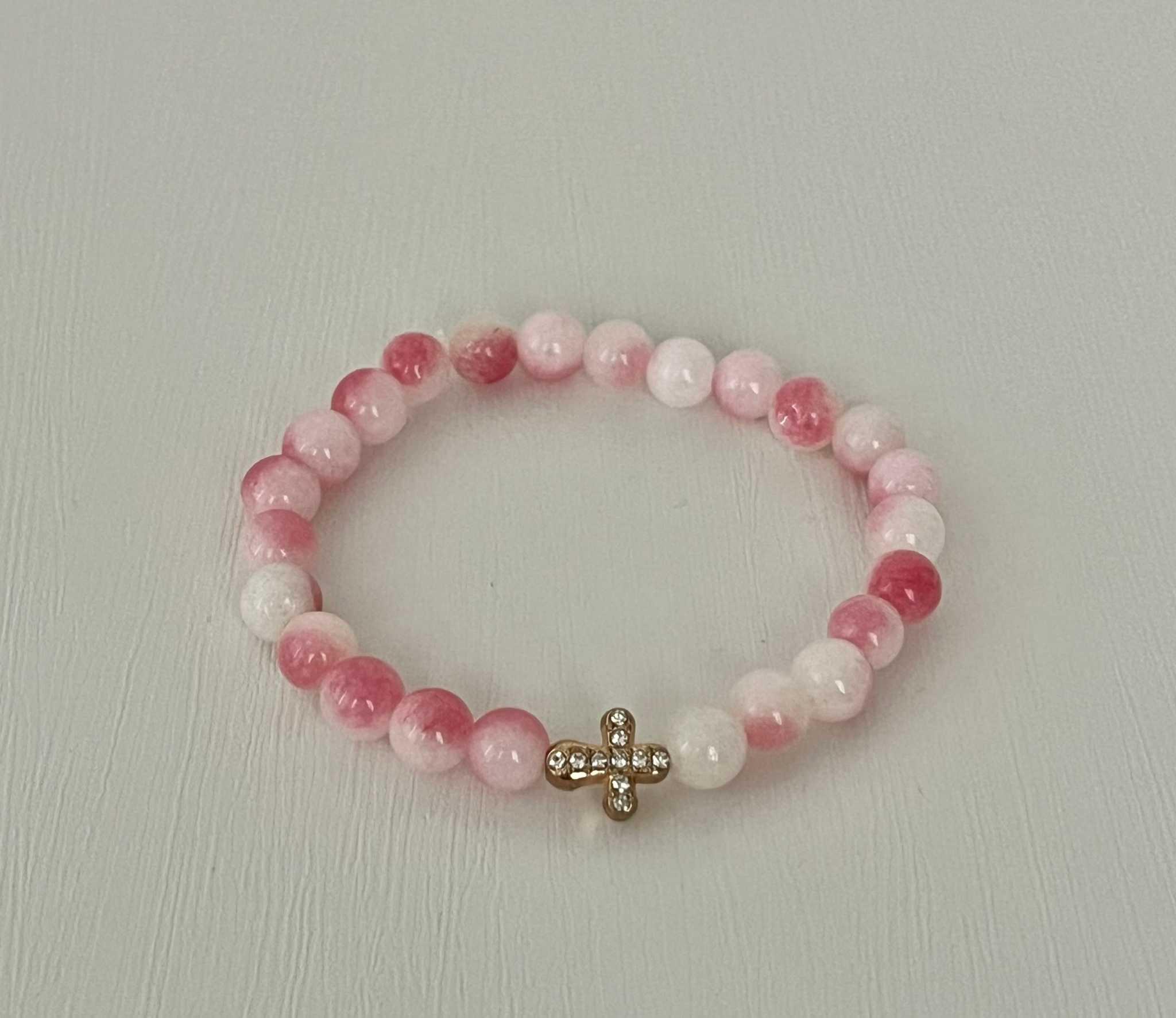Cross Bead Bracelet Collection - Faith-Inspired Jewelry Pink white marble