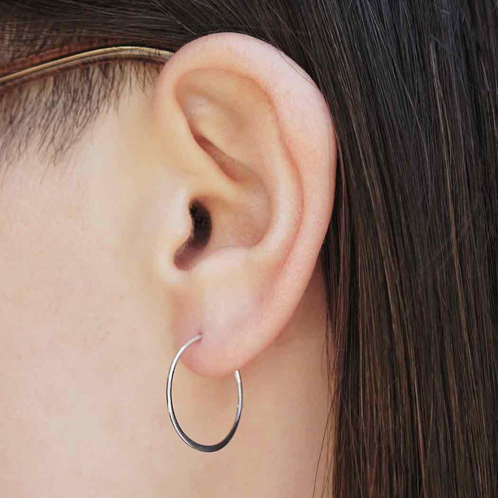 Sterling Silver Half Hammered Circle Hoop Earrings – 30mm