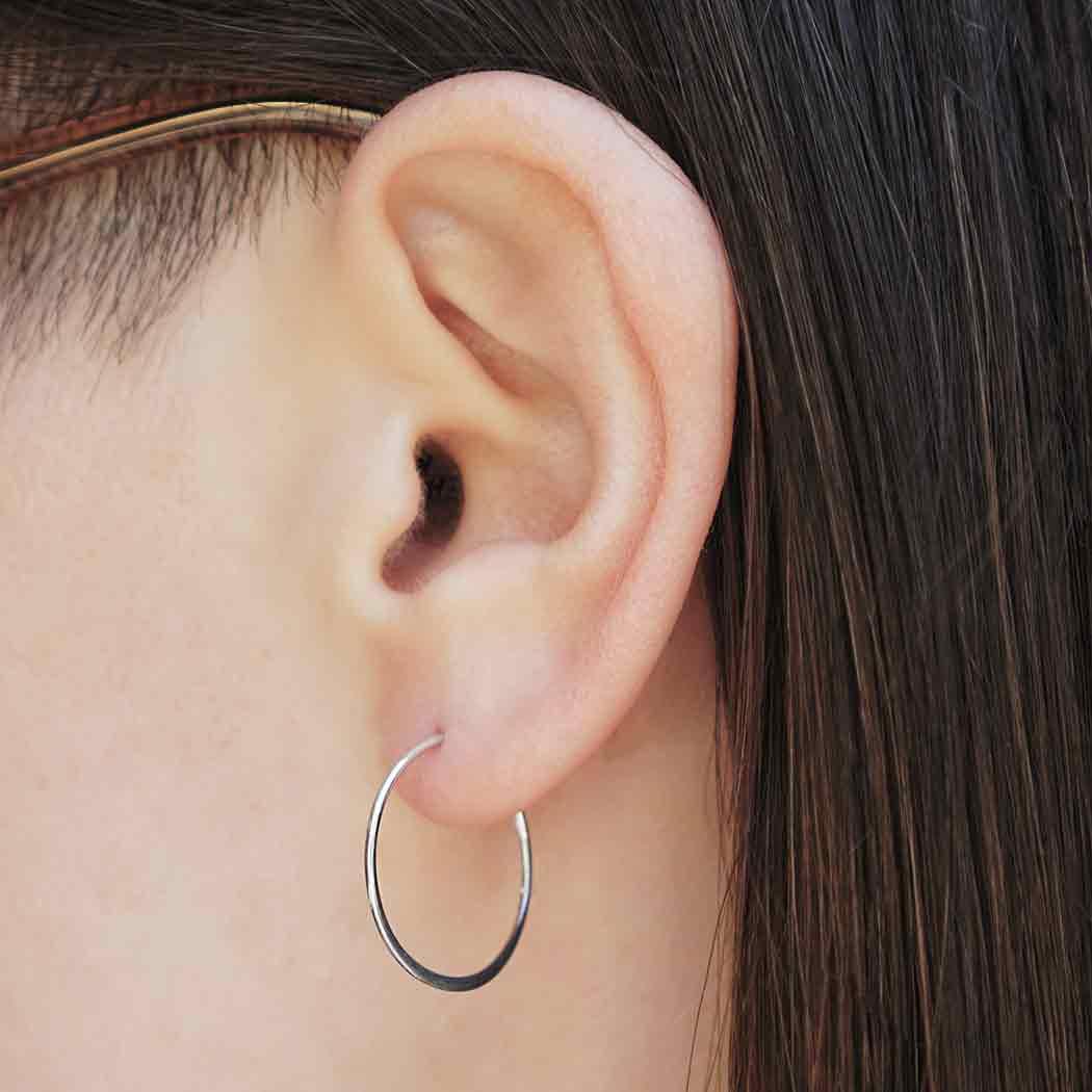 Sterling Silver Half Hammered Circle Hoop Earrings – 30mm