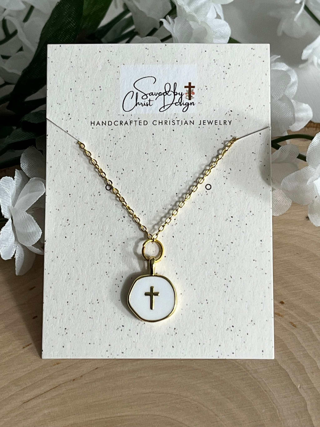 Gold Necklace 18K White Cross Pendant