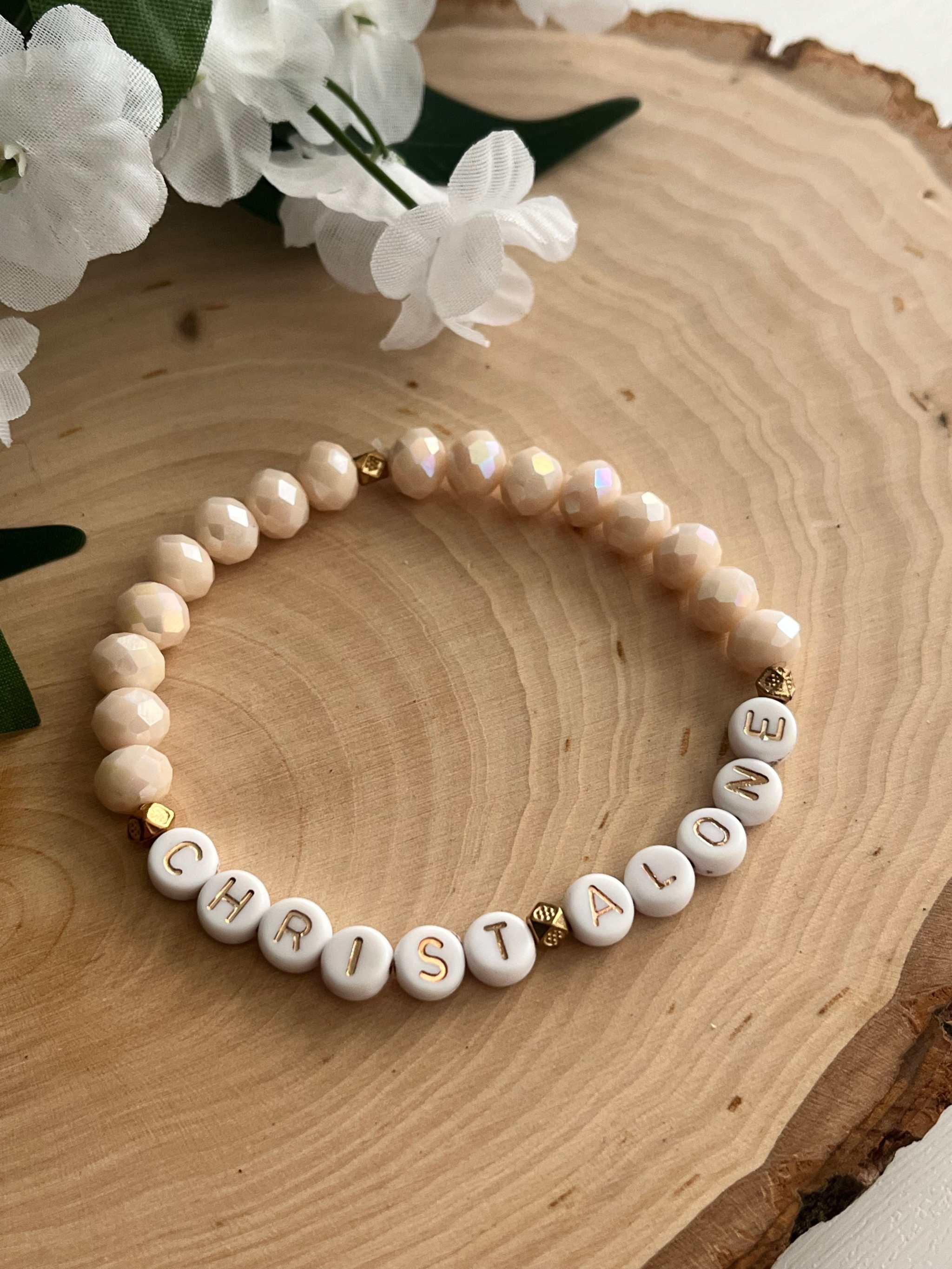 Bead Bracelet Christ Alone Peach or White Christian Jewelry