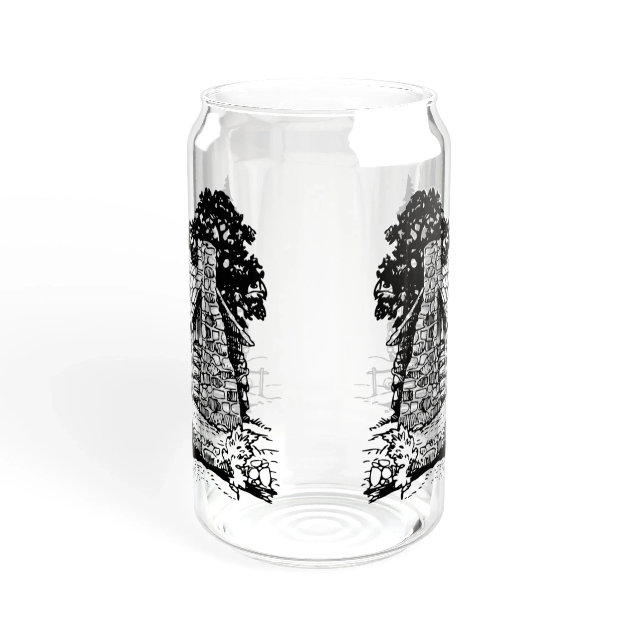 16oz Glass Sipper with Rustic Cabin Illustration – Eco Bamboo Lid & Straw