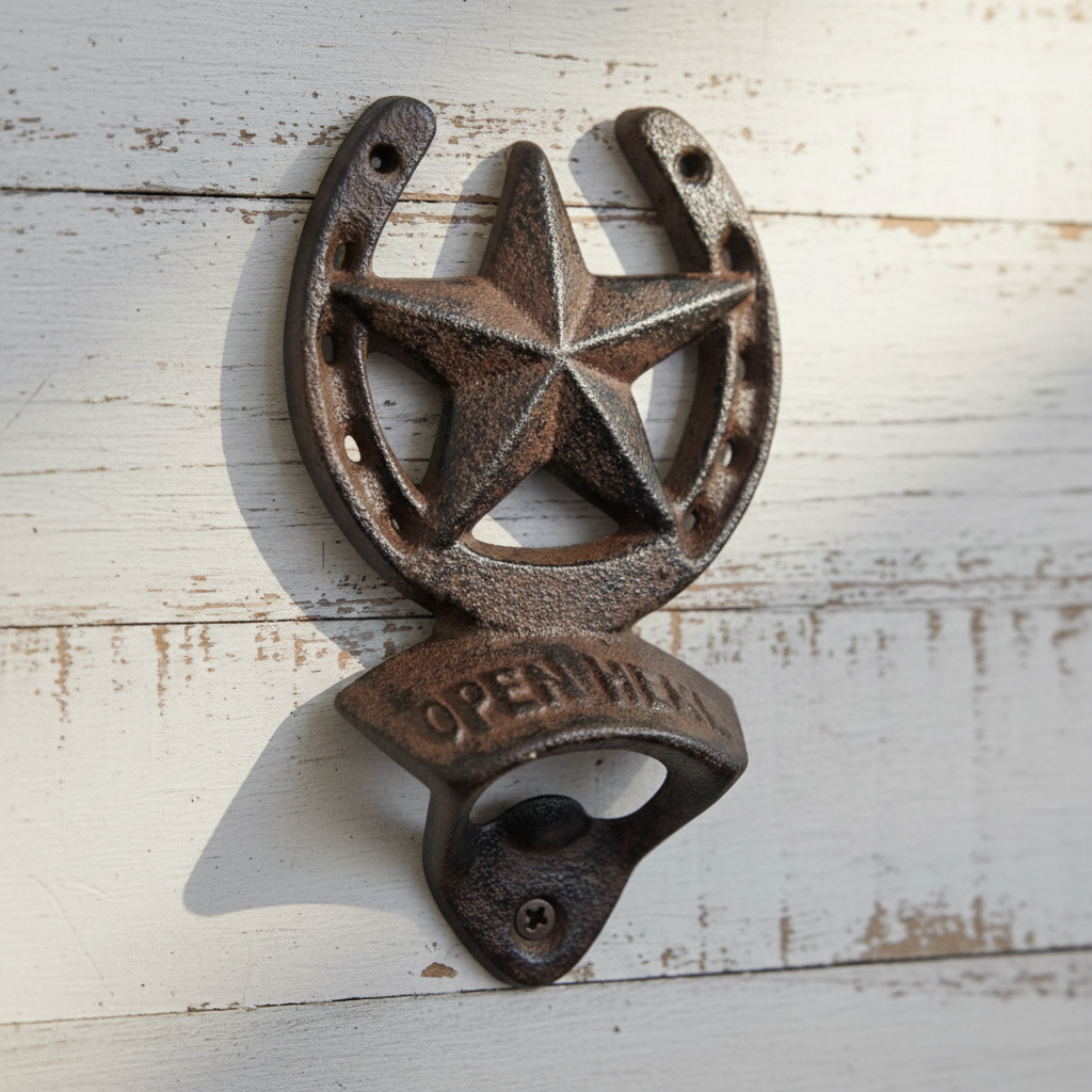 Cast Iron Star Bottle Opener - Rustic Western Bar Accessory