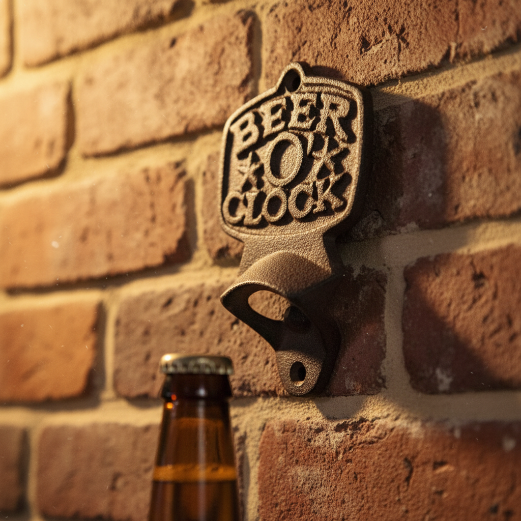 Fun Cast Iron Beer O Clock Bottle Opener - Rustic Bar Essential