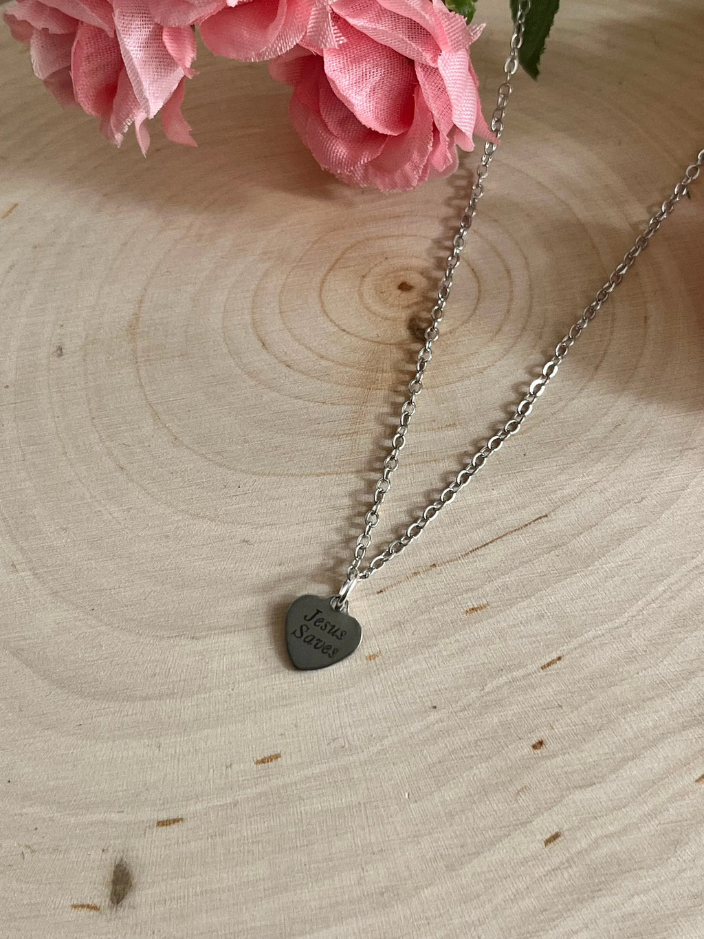 Silver Engraved Necklace Jesus Saves Stainless Steel Pendant