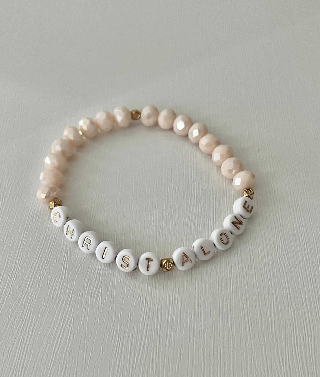 Bead Bracelet Christ Alone Peach or White Christian Jewelry