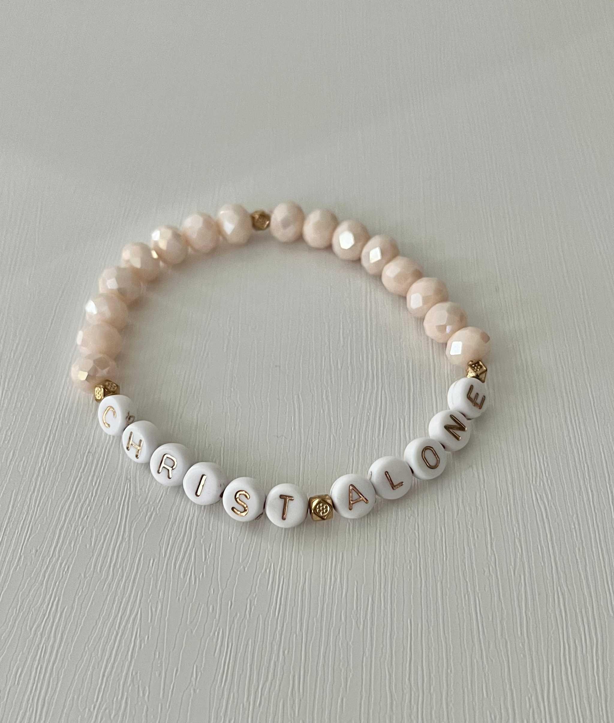 Bead Bracelet Christ Alone Peach or White Christian Jewelry