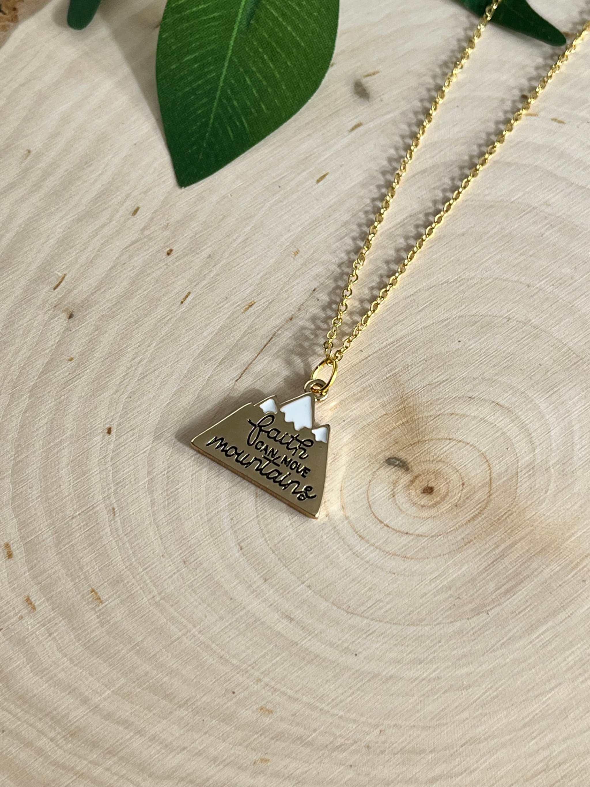 Gold Necklace Faith Can Move Mountains 16K