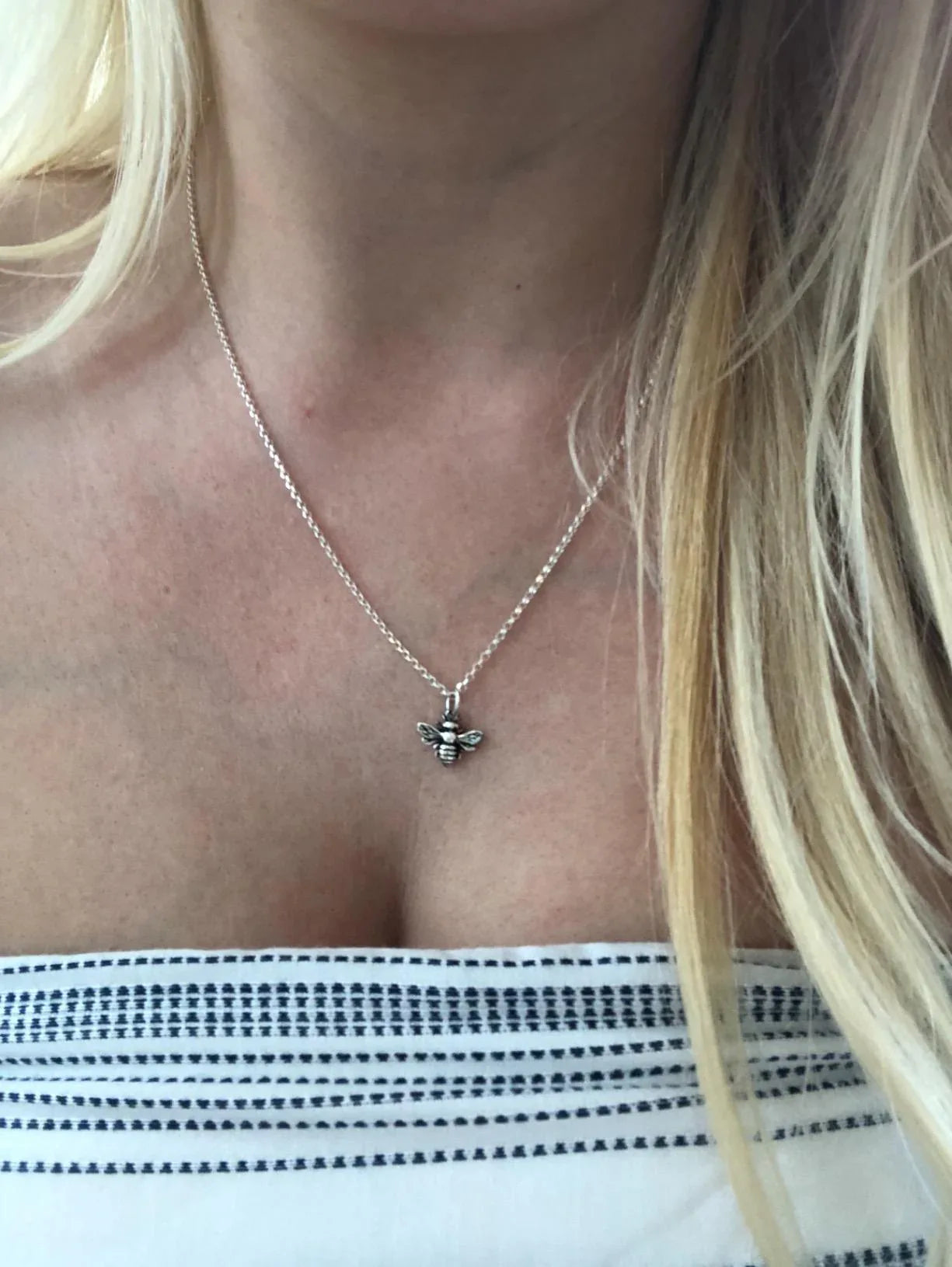 Tiny Sterling Silver Bumblebee Necklace – Simple Everyday Bee Charm Jewelry