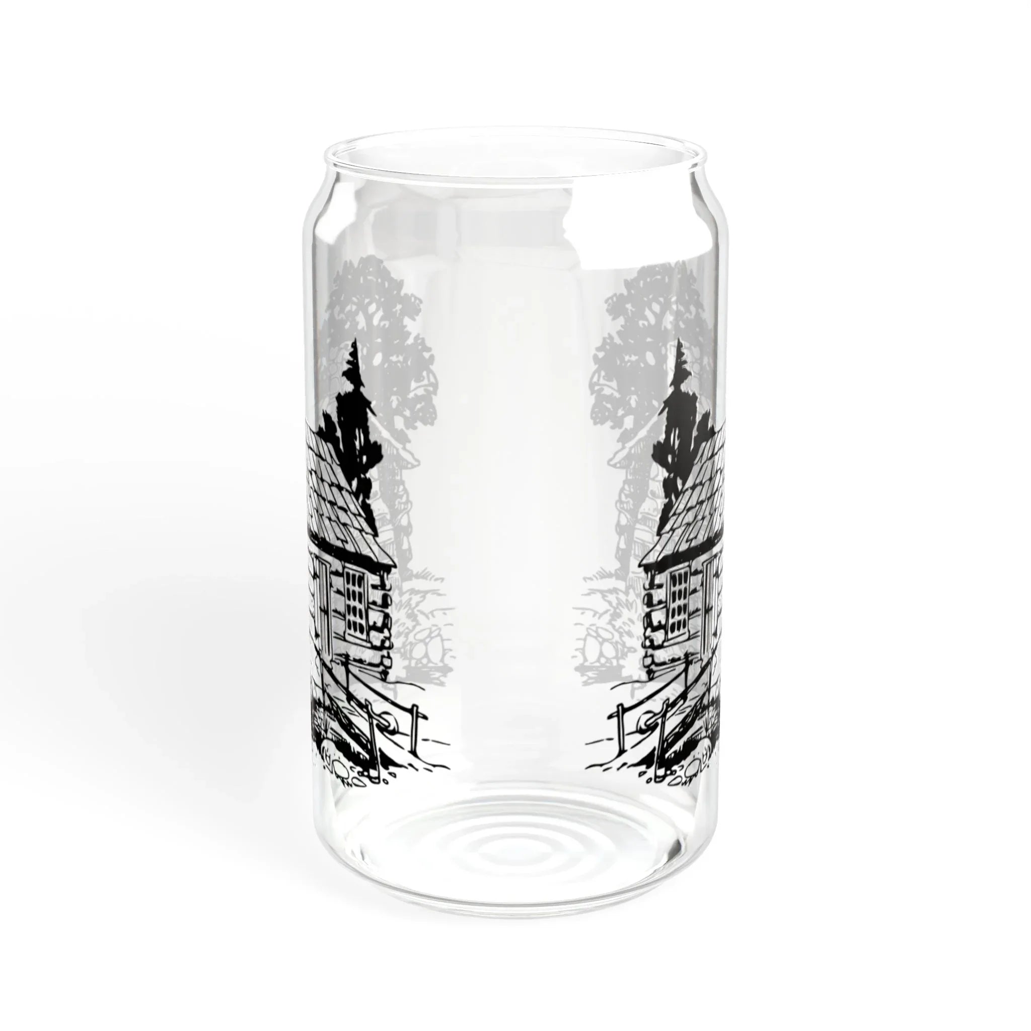 16oz Glass Sipper with Rustic Cabin Illustration – Eco Bamboo Lid & Straw Without lid or straw 16oz