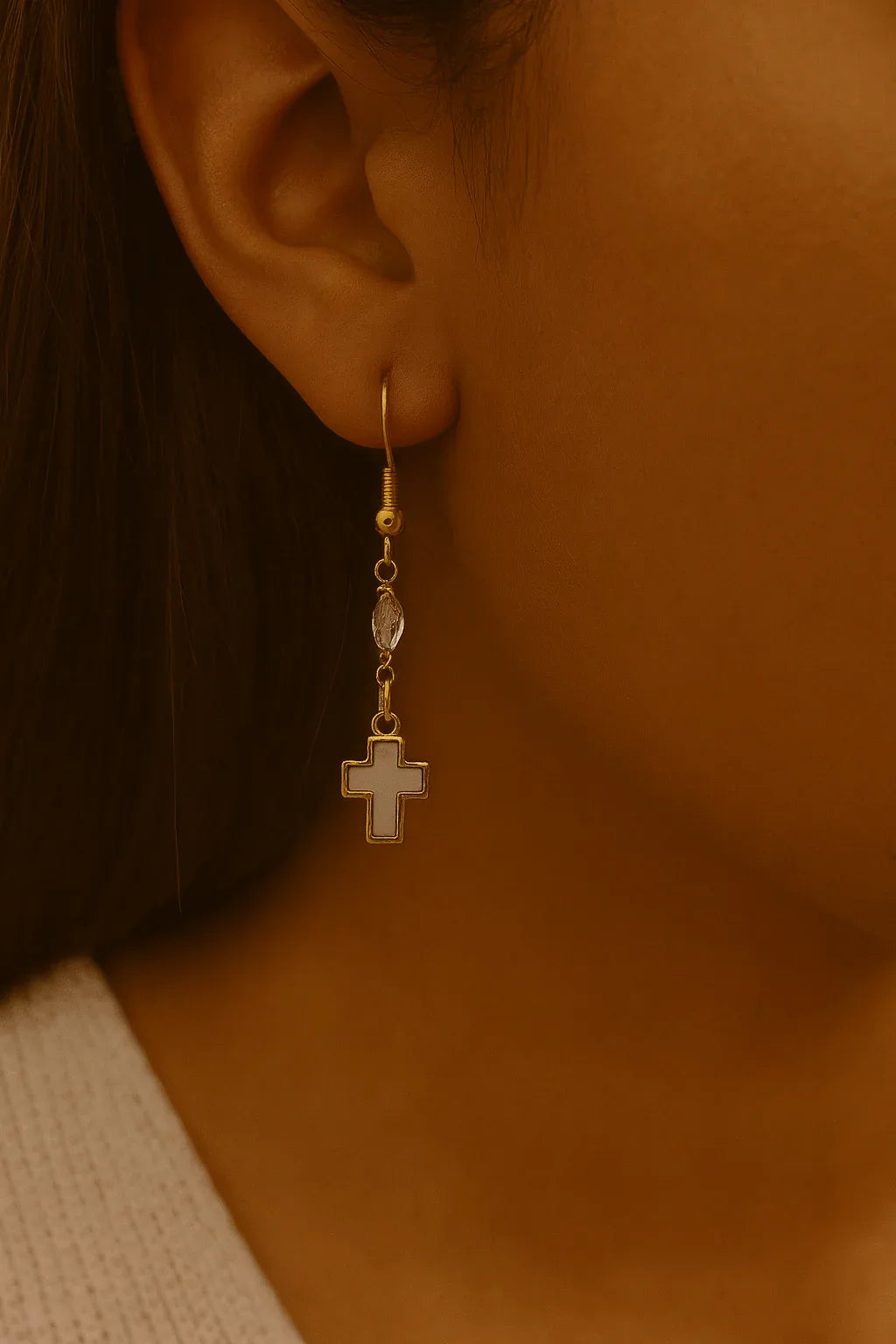 Mother of Pearl Gold Cross Earrings – Christian Faith Jewelry for Women