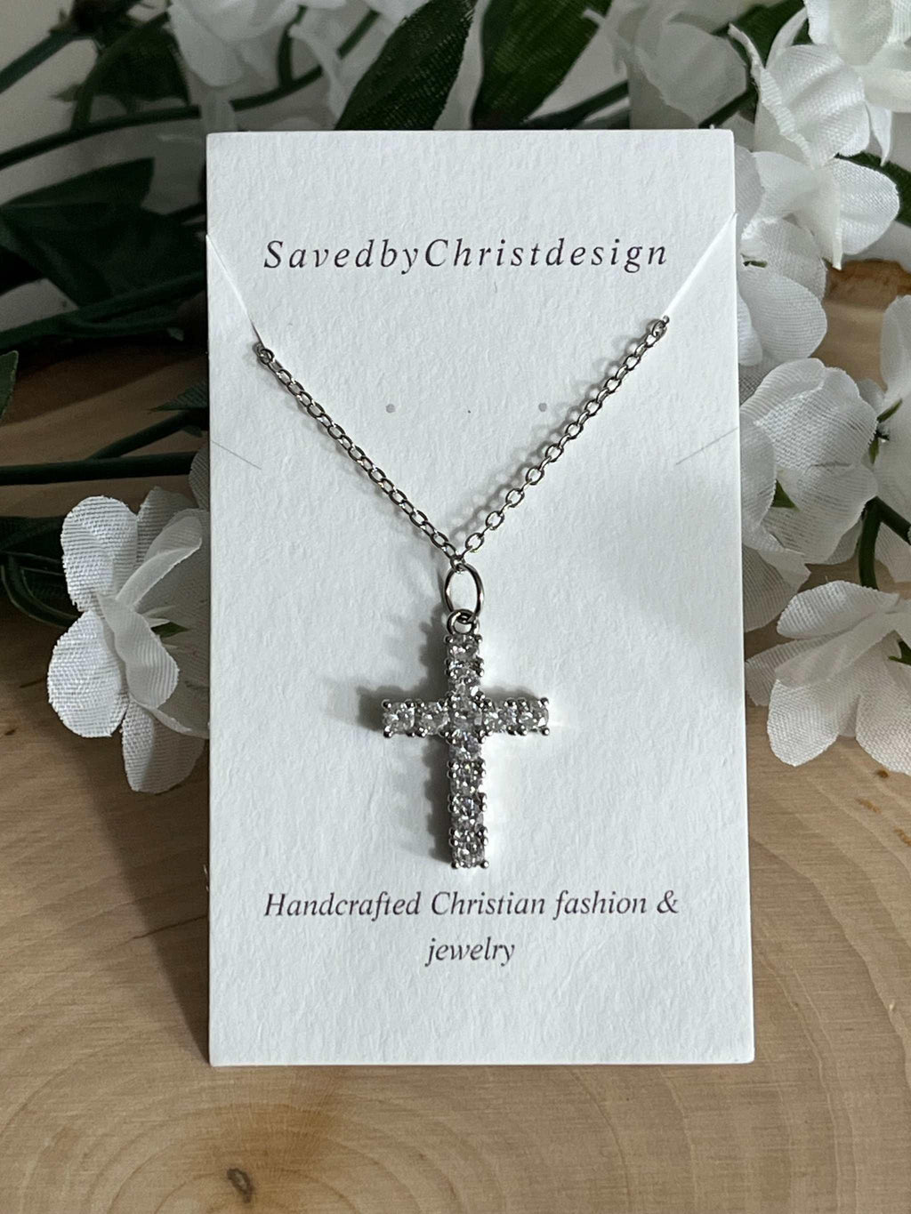 Silver Necklace Cross Pendant 18" Christian Jewelry